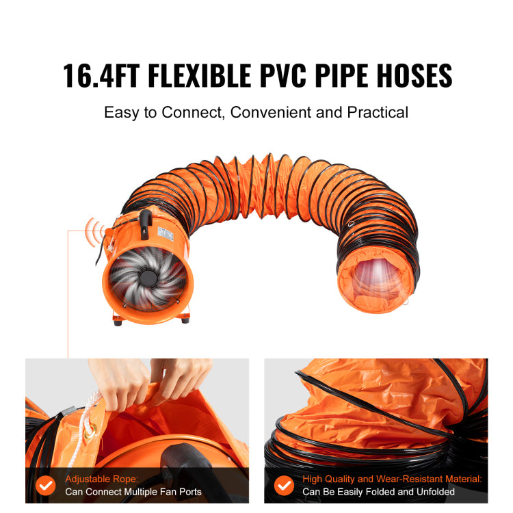 Portable Ventilator, 12 Inch Heavy Duty Cylinder Fan With 16.4Ft Duct Hose, 585W Strong Shop Exhaust Blower 3198Cfm, Industrial Utility Blower For Sucking Dust, Smoke, Smoke Home Workplace