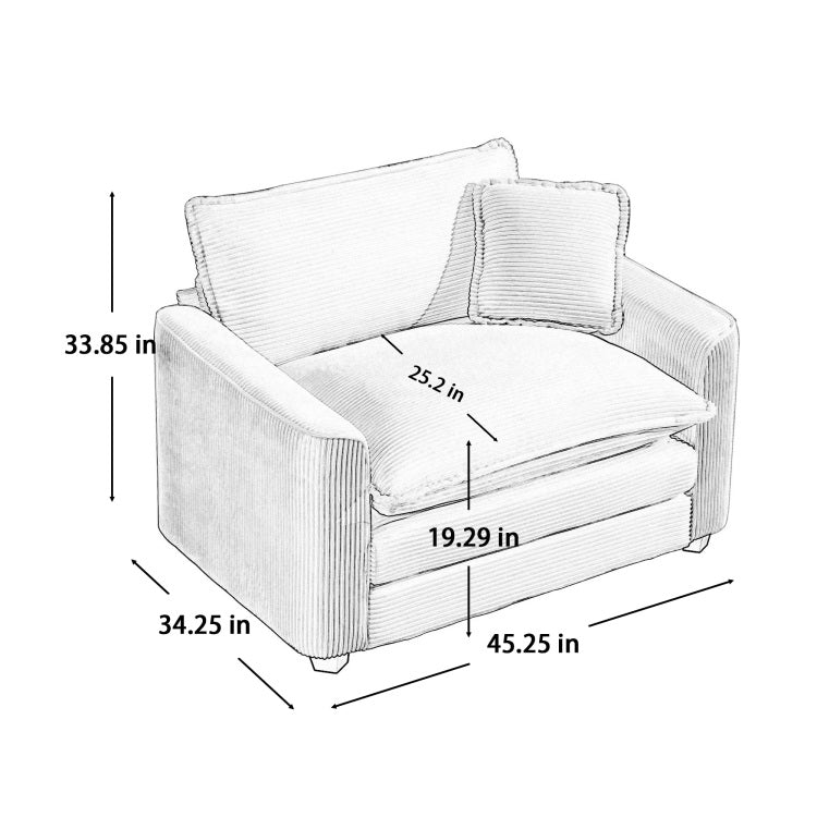 Light Beige Corduroy Fabric, Comfortable Single Accent Chair Deep Seat Sofa With One Pillow, Suitable For Living Room And Bedroom, Club Multiple Occasional Areas