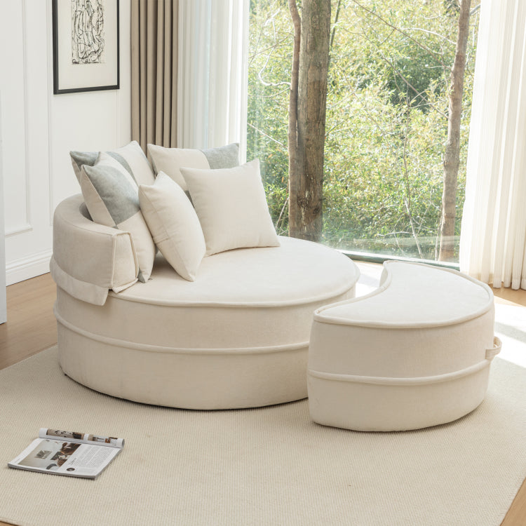 Oversized Round Accent Barrel Chair With 5 Pillows Soft Chenille Upholstered Armchair Lazy Lounge Sofa With Ottoman For Living Room Bedroom Reading Room Guestroom