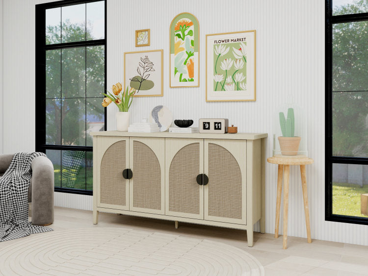 Rattan 4 Door Cabinet, Suitable For Bedroom, Living Room, Study