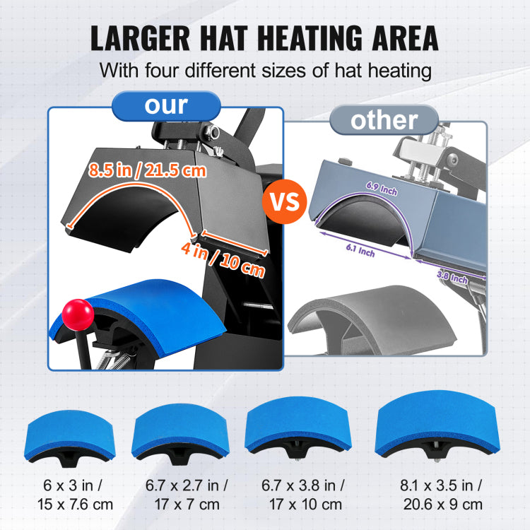 Hat Heat Press, 4 In 1 Cap Heat Press Machine, 6X3Inches Clamshell Sublimation Transfer, Lcd Digital Timer Temperature Control With 4Pcs Curved Heating Elements 6X3 6.7X2.7 6.7X2.7 8.1X3.5