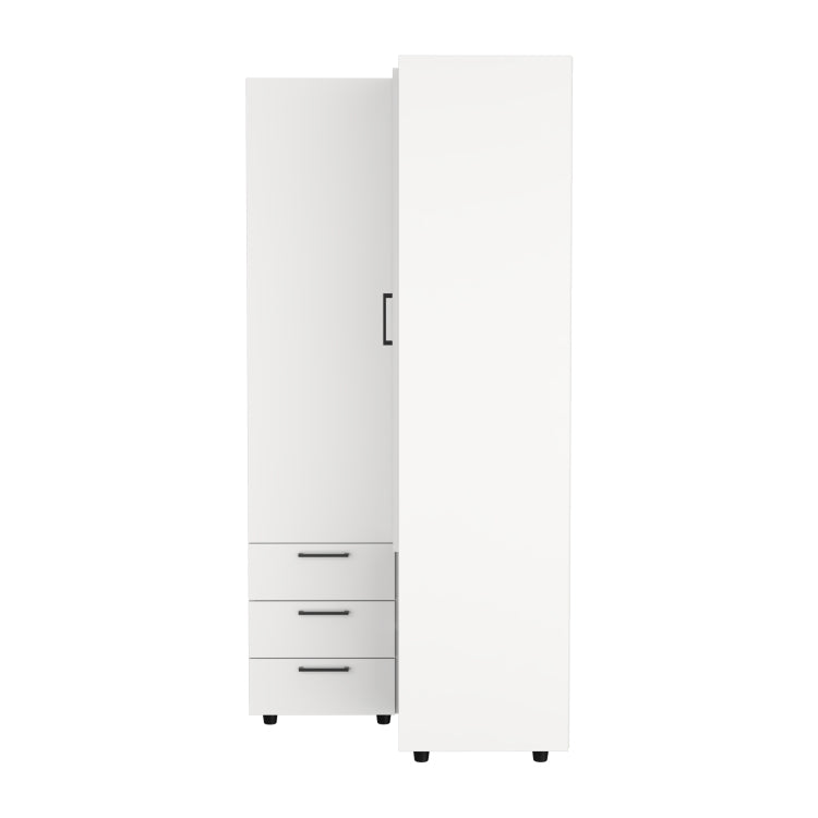 Toulouse Corner Armoire With Double Doors And Interior Shelves, Space Saving Wardrobe, White
