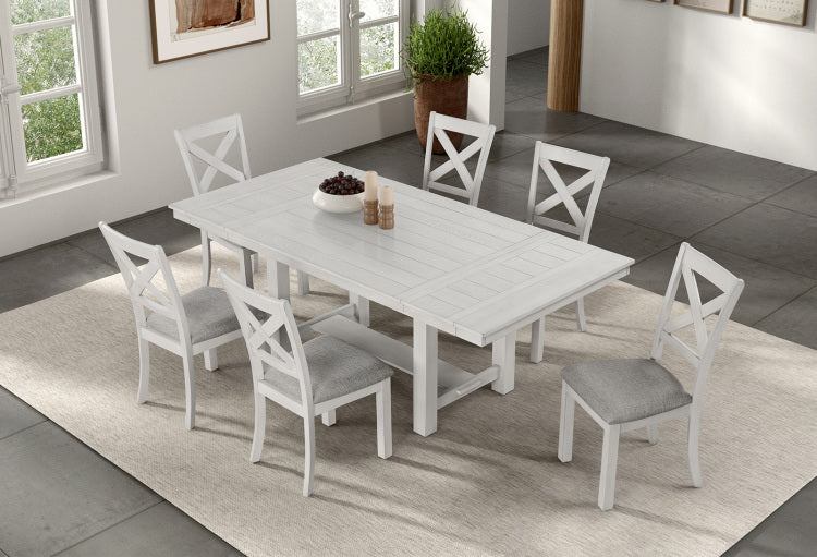 Rustic White Oak Dining Table W Leaves Block Trestle Base 1Pc Table Dining Room Furniture