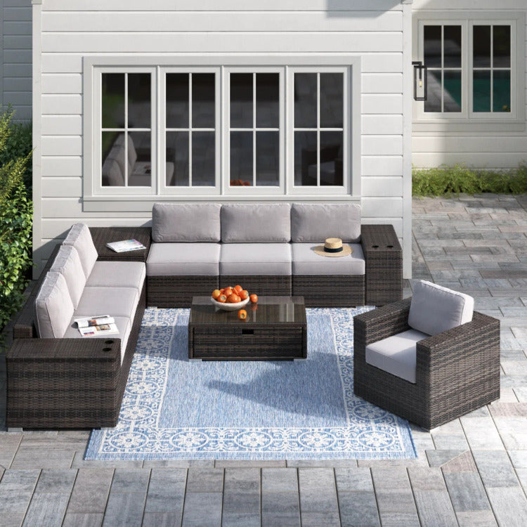 11 Piece Outdoor Sectional Seating Set With Cushions Fully Assembled