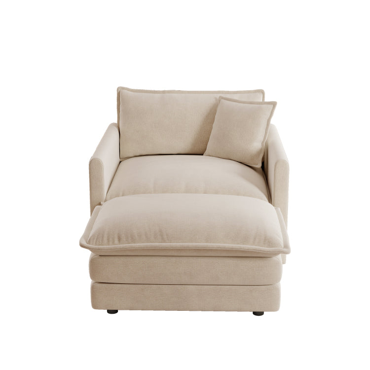Modern Accent Chair With Ottoman, Living Room Club Chair Chenille Upholstered Armchair , Reading Chair For Bedroom, Light Coffee Chenille
