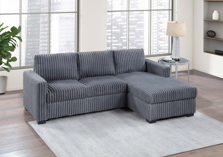 Modern Contemporary Style 2Pc Sectional Sofa Right Arm Chaise Left Arm Sofa Plastic Legs Corduroy Upholstered Dark Gray Finish Primary Living Room