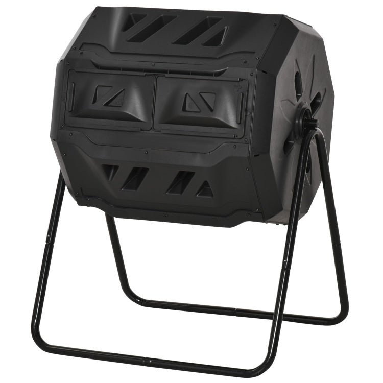 Outsunny Tumbling Compost Bin Outdoor 360 Dual Chamber Rotating Composter 43 Gallon, Black