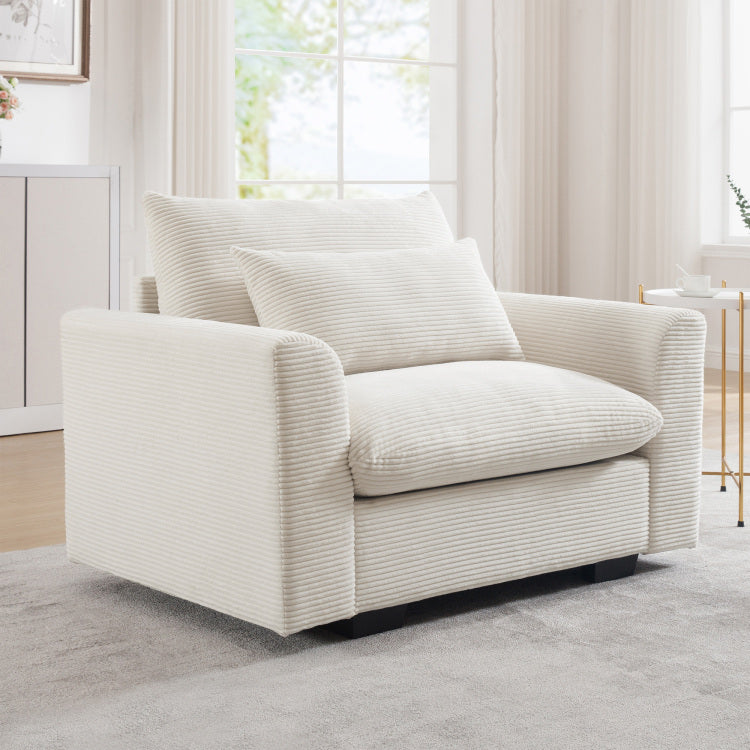 Beige Corduroy Deep Seat Single Sofa Accent Chair,Deep Seat Couch With Waist Pillow For Living Room Apartment Office