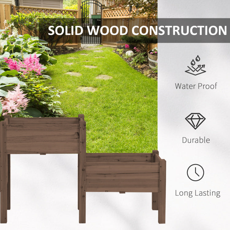 Outsunny Raised Garden Bed With 3 Planter Box, Elevated Wooden Plant Stand With Drainage Holes, For Vegetables, Herb And Flowers, Coffee