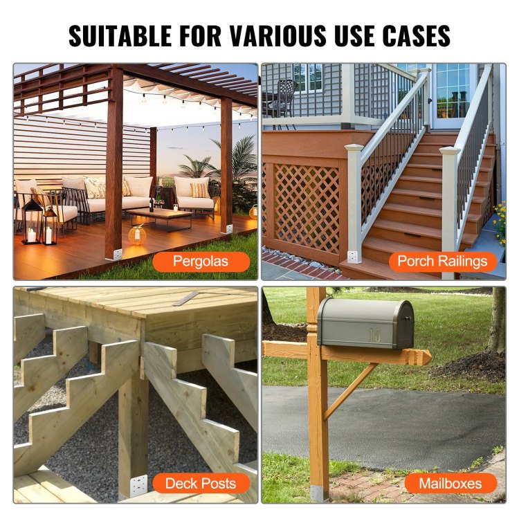 6"X 6" Post Base, 1Pcs Stainless Steel Adjustable Post Anchor Bracket Internal 5.9 X 5.5" , Adjustable Post Base For Pavilion Deck Porch Handrail Railing Support Decorative Anchor Plate