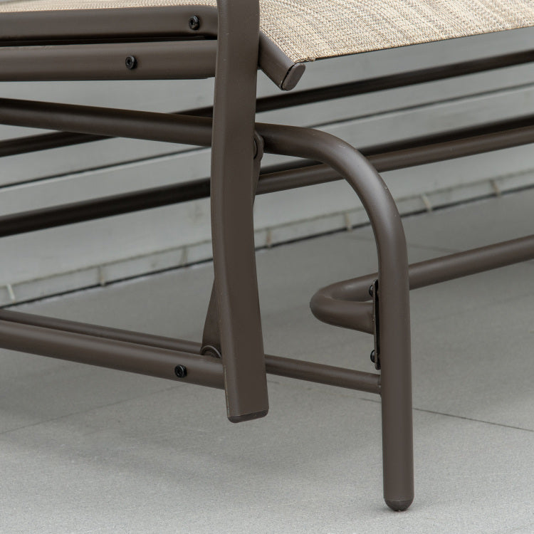 Outsunny Outdoor Glider Bench With Center Table, Metal Frame Patio Loveseat With Mesh Fabric And Armrests For Backyard Garden Porch, Brown