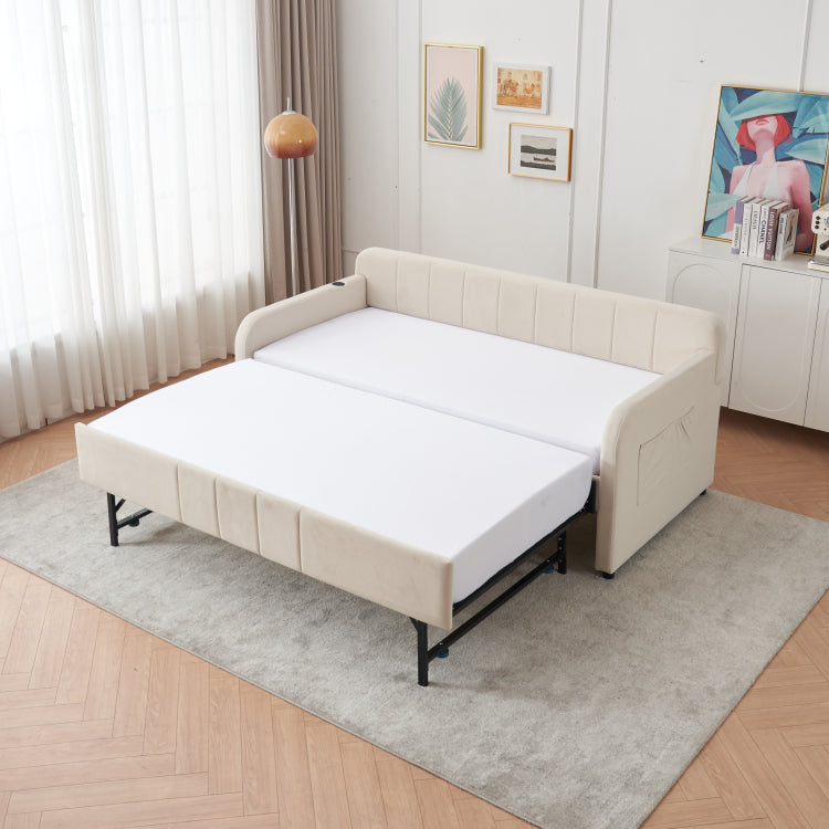 Twin Upholstered Daybed Frame With Trundle, Twin Size Sofa Bed For Bedroom Living Room Guest Room, Wood Slat Support, Beige