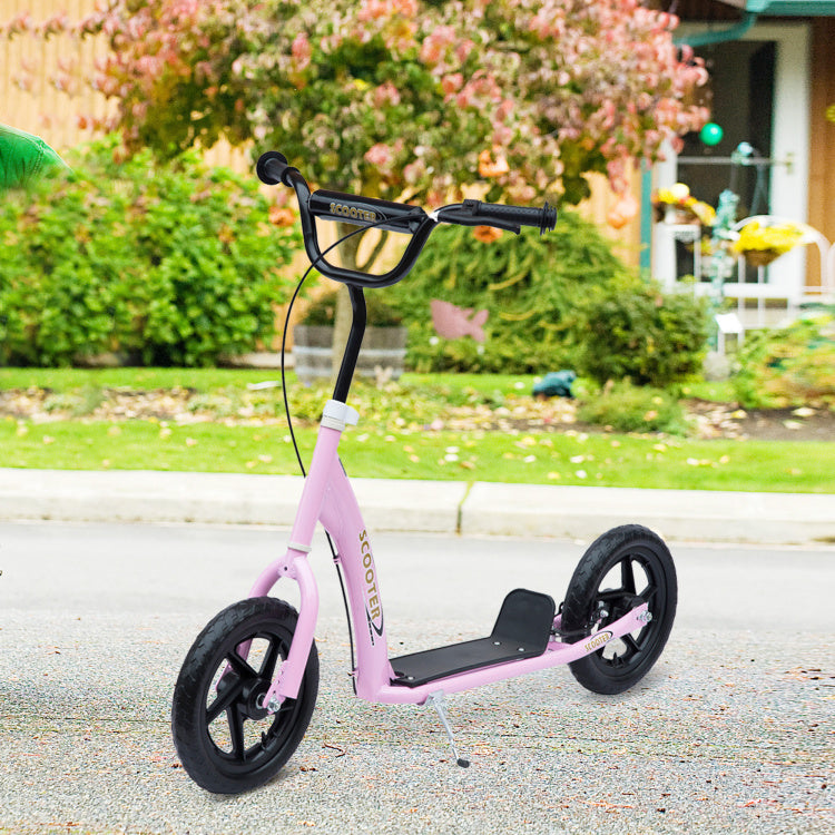 Homcom Kick Scooter For Kids 5 12 Years Old, Big Wheel Kids Scooter With Adjustable Height Handlebar, Non Slip Footplate, Rear Brake, Pink