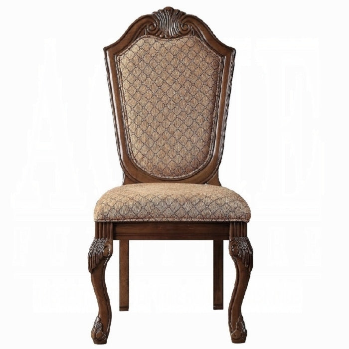 Chateau Fabric & Cherry Finish De Ville Side Chair Set Of 2