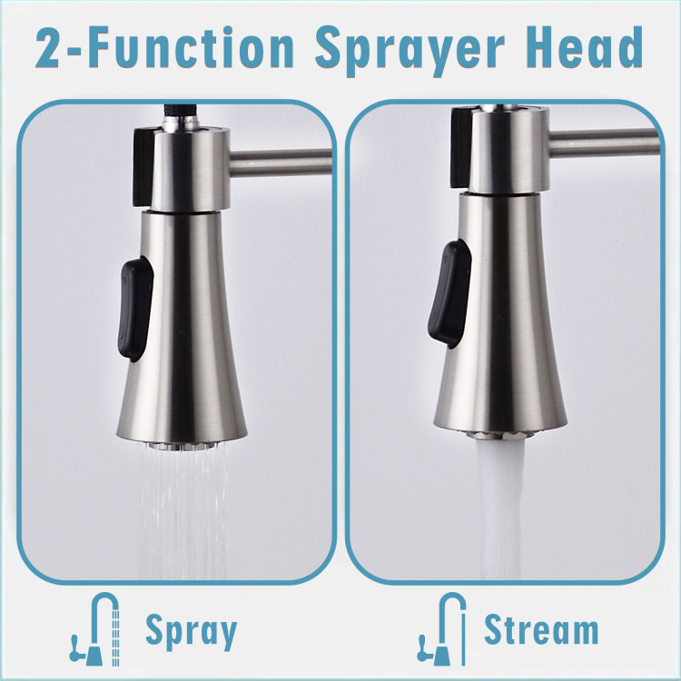 Brushed Nickel Single Handle Commercial Modern Spring High Arc Kitchen Faucet Water Filter System Bends As You Want
