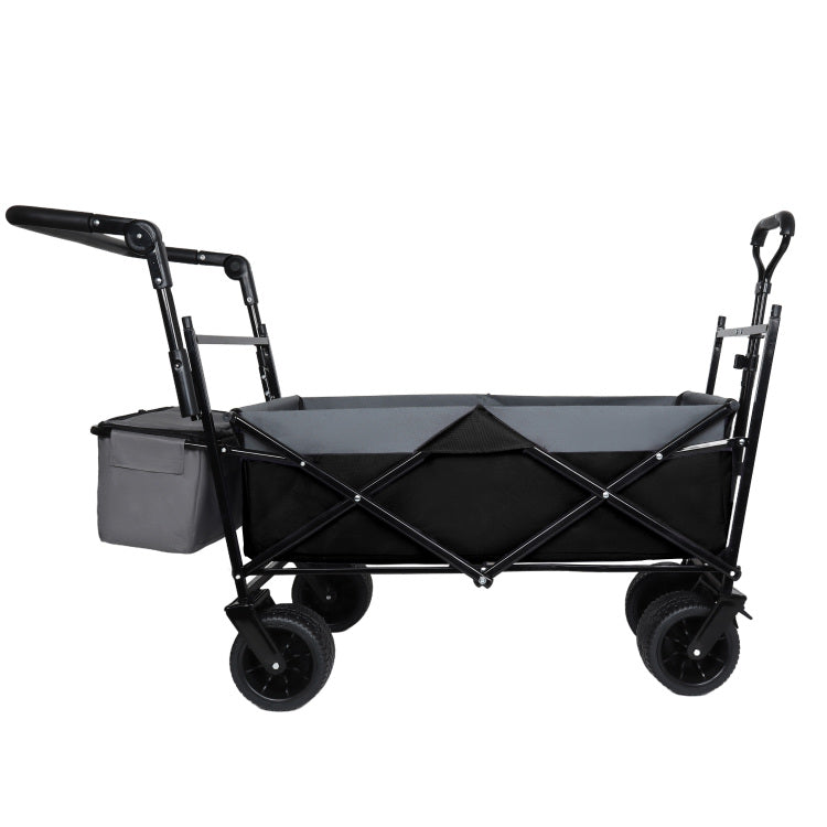 With Push Handle, 480Lbs Collapsible Wagon With Canopy, Wagon Cart With 7" All Terrain Wheels, Lightweight Foldable Wagon, Large Capacity For Camping, Shopping, Sports, And Garden Use, Black