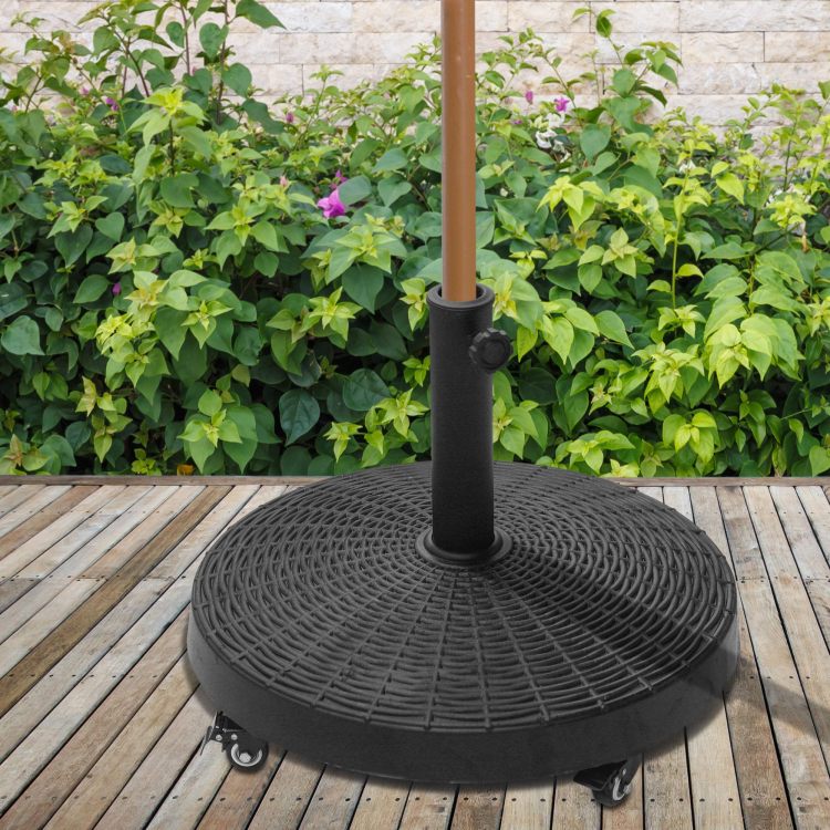 Outsunny 50 Lbs. Umbrella Base, 20.5", Round Heavy Duty Umbrella Stand With Wheels For 1.5" Or 2" Umbrella Poles, Patio Market Stand For Outdoor, Lawn, Deck, Poolside, Black
