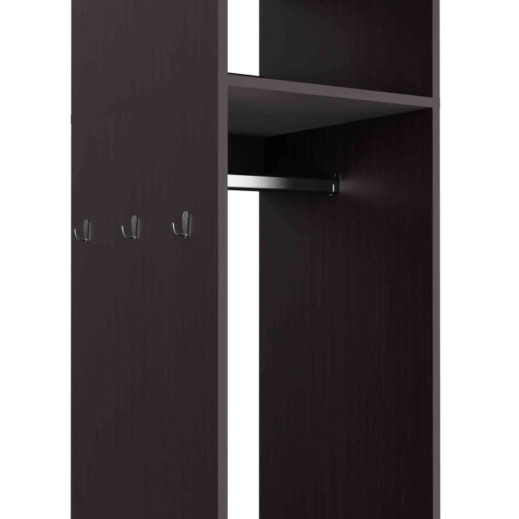 Cluster 63" Tall Wardrove With Mirror, Three Shelves, Casters And Hanging Rod, Armoire, Bedroom Clothes Storage, Cabinet Organizer Black