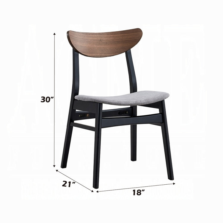 Contemporary Dining Side Chairs Set Of 2 Walnut And Black Finish Gray Upholstery Wooden Kitchen Furniture Curved Back