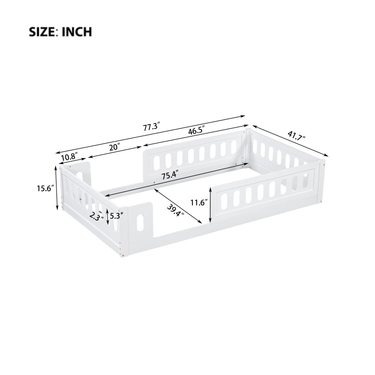 Wood Twin Size Platform Bed With Guardrail, White
