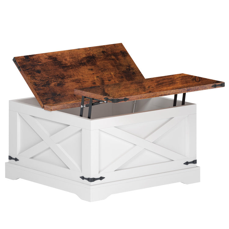 Lift Top Coffee Table With Storage & Charging Station,Multi Functional Lifting Dining Table Coffee Table,Living Room Home Table,Space Saving Modern Design.35.4"X 35.4",Vintage White