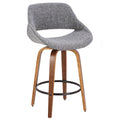 Mid Century Modern Counter Stool In Walnut And Grey Noise Fabric