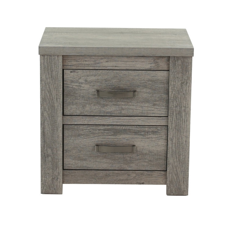 Bedroom Furniture Rustic Light Grey Simple 1Pc Nightstand 2 Drawers Bed Side Table Solidwood