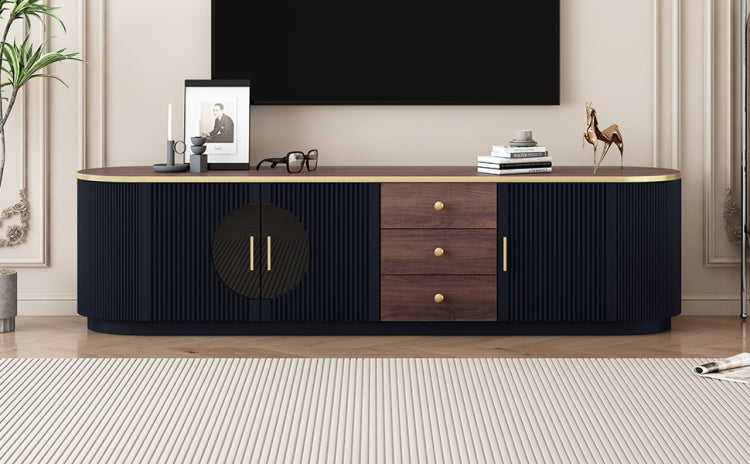 70.8'' Modern Minimalist Tv Stand For Tvs Up To 80 Inches, Entertainment Center With 3 Drawers And 1 Shelf, Metal Handles And 2 Cabinets For Living Room