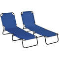 Outsunny 2 Piece Folding Chaise Lounge Pool Chairs, Outdoor Sun Tanning Chairs With 5 Level Reclining Back, Steel Frame For Beach, Yard, Patio, Blue