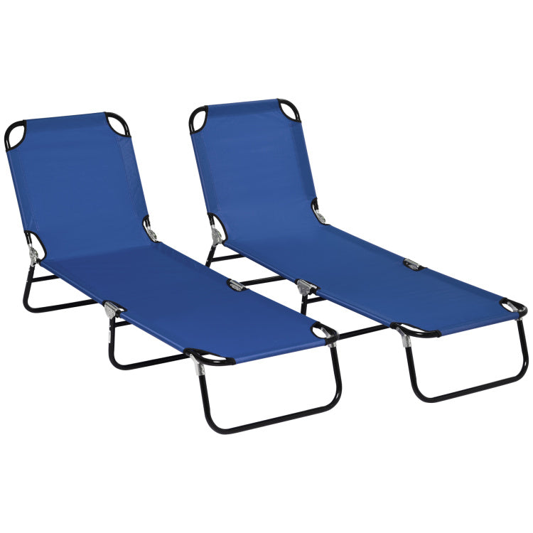 Outsunny 2 Piece Folding Chaise Lounge Pool Chairs, Outdoor Sun Tanning Chairs With 5 Level Reclining Back, Steel Frame For Beach, Yard, Patio, Blue
