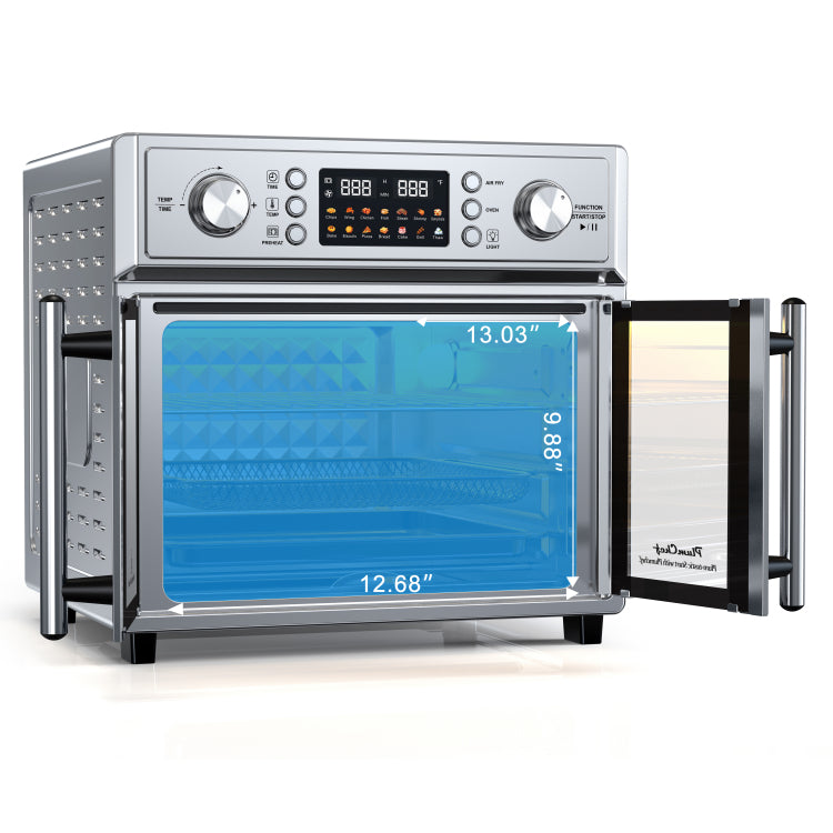 Plumchef 26Qt Large Capacity French Double Door Air Fryer Convection Toaster Oven, 1700W, 14 Preset Menus, 7 In 1 Multi Function Bake, Roast, Gril,Toast,Dehydrate&Defrost , Stainless Steel,Silvery