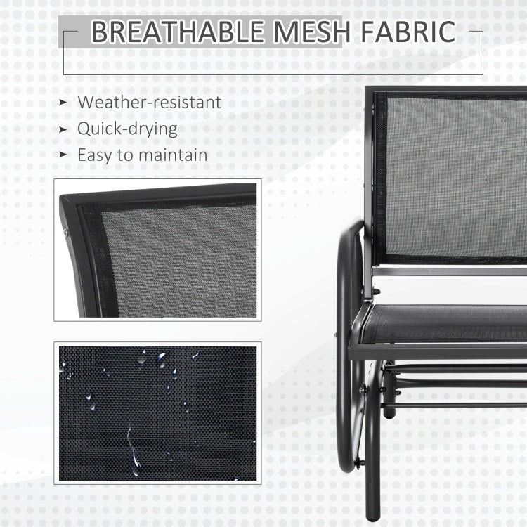 Outsunny Porch Glider, Metal Frame Swing Glider Chair With Mesh Fabric, Curved Armrests And Steel Frame For Garden, Poolside, Backyard, Balcony, Black