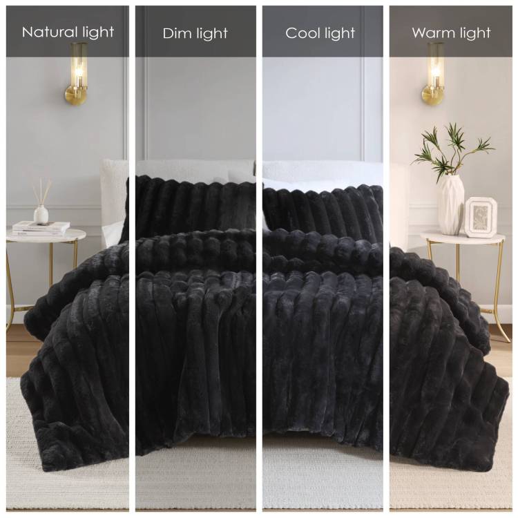 3 Pcs King Soft Faux Fur Ribbed Comforter Set Black