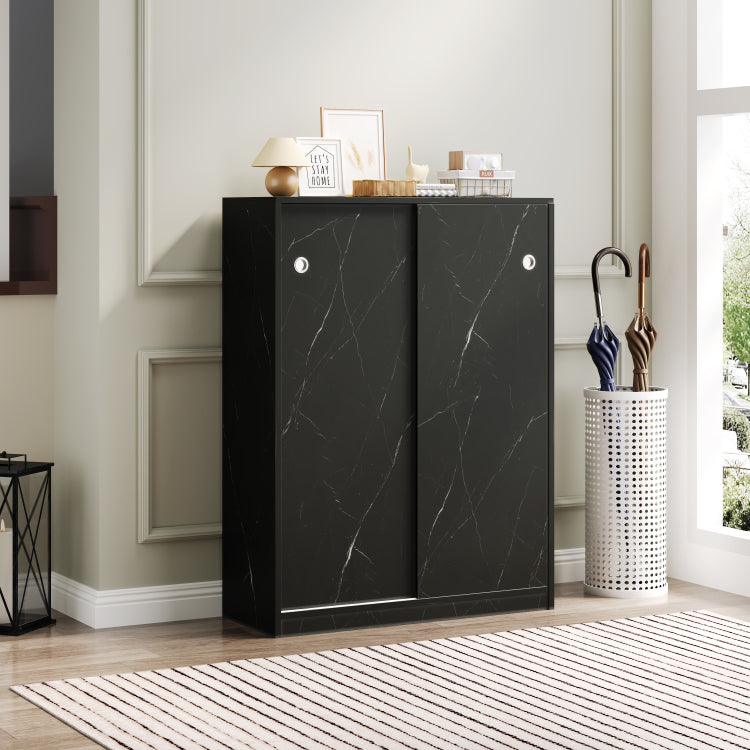 Marble Black Shoe Cabient With Sliding Door Have 6 Layers Can Storage At Least30 Pairs Shoes