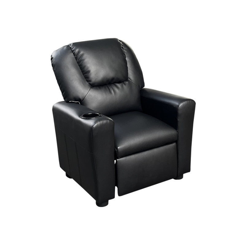 Carisa 23"W Black Pu Leather Kids Recliner Chair With Cupholder