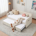 Twin Upholstered Daybed Frame With Trundle, Twin Size Sofa Bed For Bedroom Living Room Guest Room, Wood Slat Support, Beige