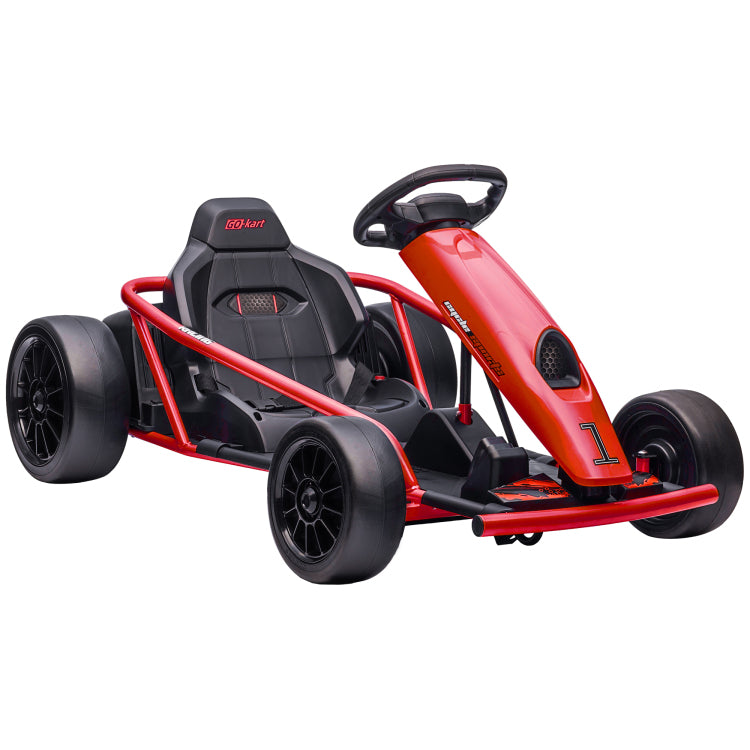 Aosom 24V 8.1 Mph Electric Go Kart, Drifting Car Battery Powered Ride On Toy Outdoor With Slow Start, Music, Horn Honking And Safety Belt, For 8 12 Years Old, Red