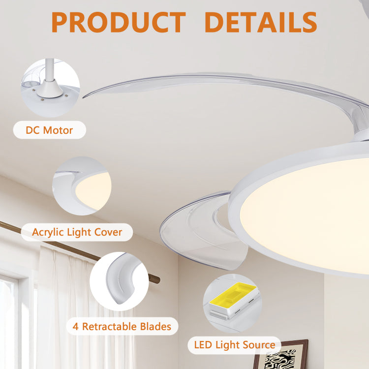 Retractable S With Lights,42 Inch With Light And Remote Control,Flush Mount,Dc Reversible,3Cct,Low Noise,White For Bedroom,Living Room,Kitchen,Indoor