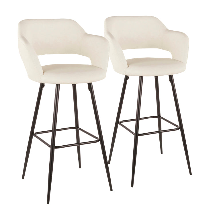 Contemporary Barstool In Black Metal And Cream Faux Leather Set Of 2