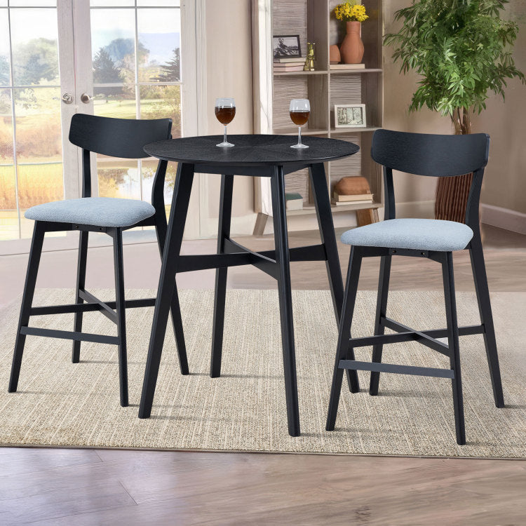 Wooden Bar Chairs Set Of 2, Modern Soft Upholstered Kitchen Island Chairs, Counter Height Stool With Backrest,Wooden Frame Chairs With Footrest For Pub,Living Room,Restaurant,Black