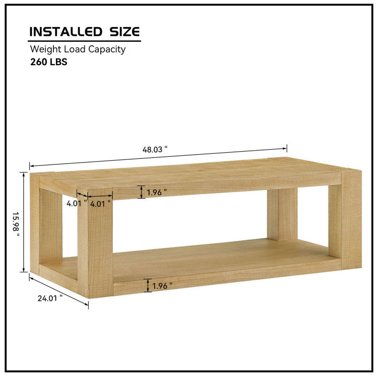 Modern Design 48 Inch Rectangular Coffee Table,2 Tier Mdf Rectangle Coffee Table For Living Room,Office,Natural Color