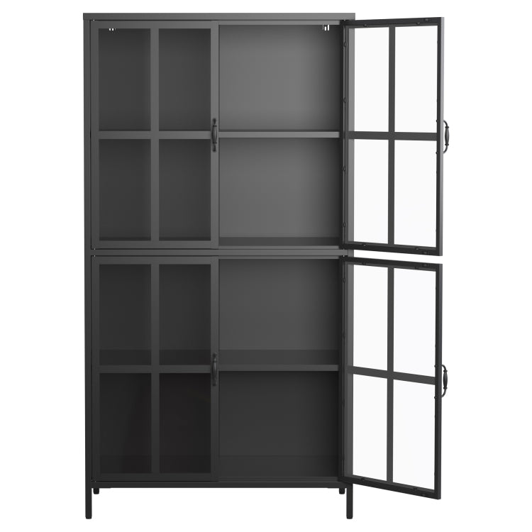 Premium Black Metal Storage Cabinet With Tempered Glass Doors, Adjustable Shelves, Anti Tipping Device, Magnetic Silent Closure, And Adjustable Feet For Home And Office Use