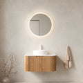 Dina 30" Bathroom Vanity&Sink, Floating Curved Edges Striped Bathroom Storage Cabinet With Drawer, White Round Ceramic Basin&Carrara White Artificial Marble Top, Pre Assembled, Natural Woodgrain