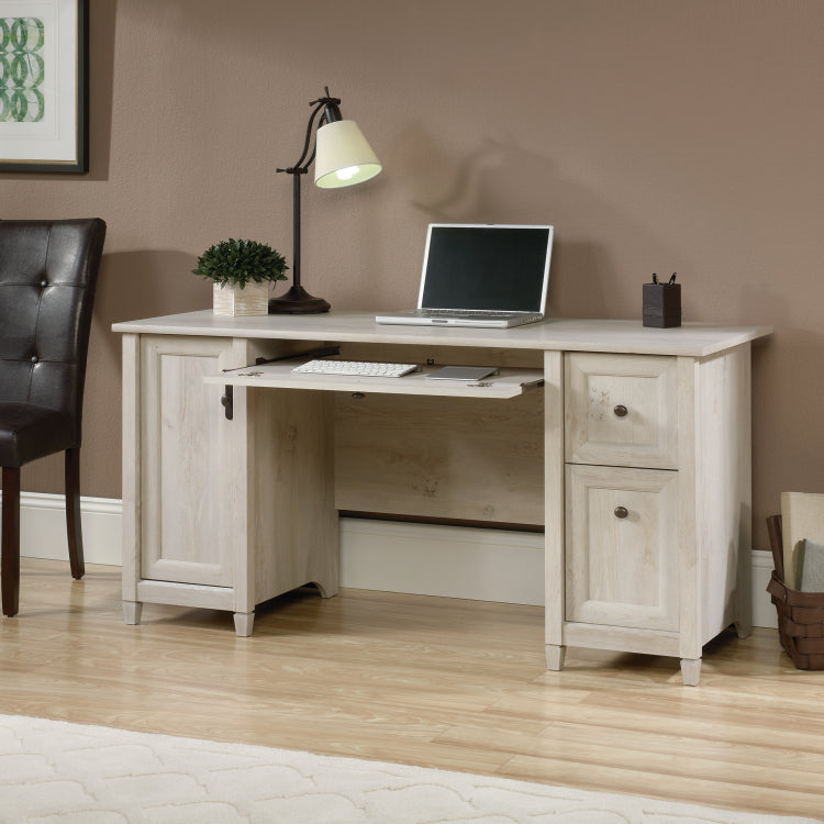 Coastal Computer Desk With Slide Out Keyboard Tray, Gray Finish