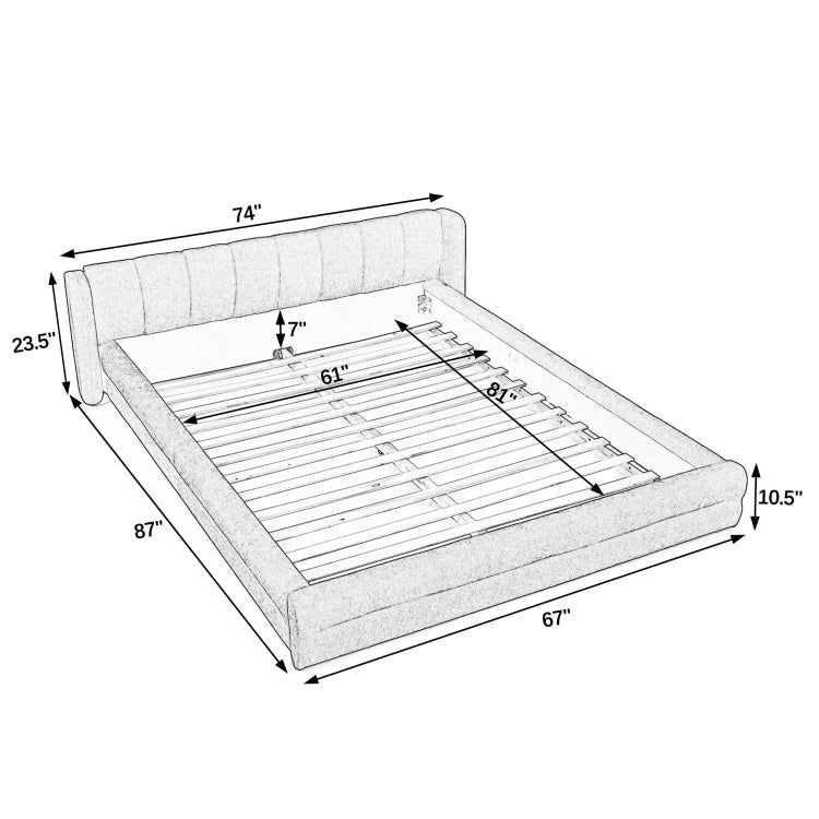Queen Size Upholstered Bed Frame With Thick Fabric, Chenille Fabric Grounded Queen Size Platform Bed With Headboard And Solid Frame Beige 87''*67''*23.5''