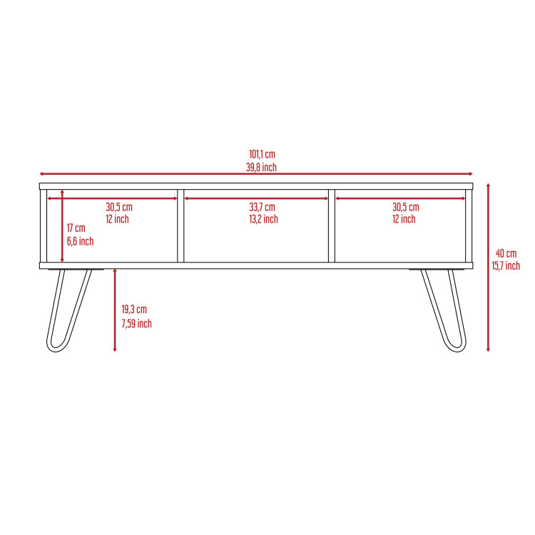 Vassel Coffee Table, Hairpin Legs, Two Shelves Espresso