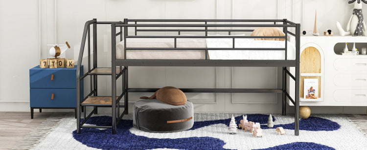 Mid Loft Bed With Storage Stairs, Twin, Black