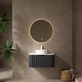 Dina 30" Bathroom Vanity With Sink, Modern Wall Mounted Floating Curved Edges Striped Bathroom Storage Cabinet With A Drawer, White Round Ceramic Basin Without Faucet, Pre Assembled, Black Color