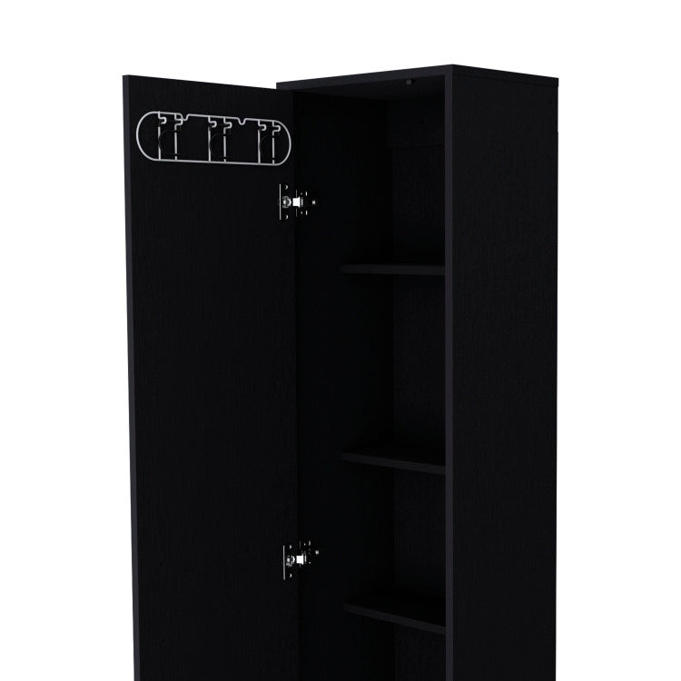 Storage Cabinet 71"H With 5 Tier Shelf, 3 Broom Hangers And Metal Hardware, Black