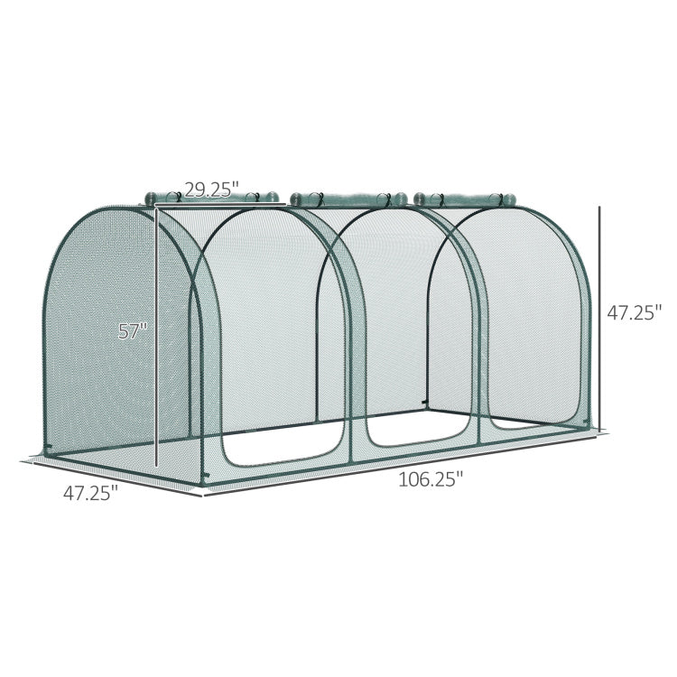 Outsunny 9' X 4' Crop Cage, Plant Protection Tent With Three Zippered Doors, Storage Bag And 6 Ground Stakes, For Garden, Yard, Lawn, Green